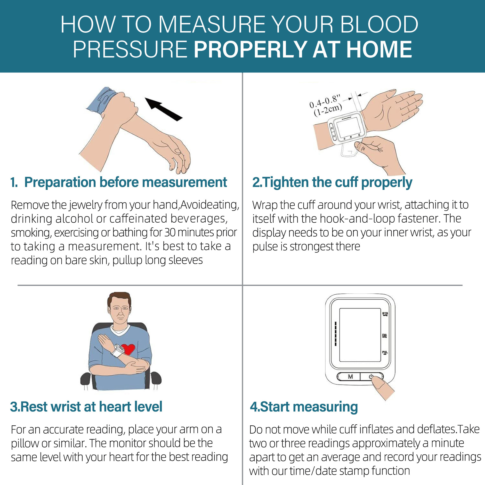  LotFancy Wrist Blood Pressure Monitor, Wrist BP Cuff (5”-8”),  60 Reading Memory, Automatic Digital Blood Pressure Machine, Home BP Gauge  for Irregular Heartbeat Detection : Health & Household