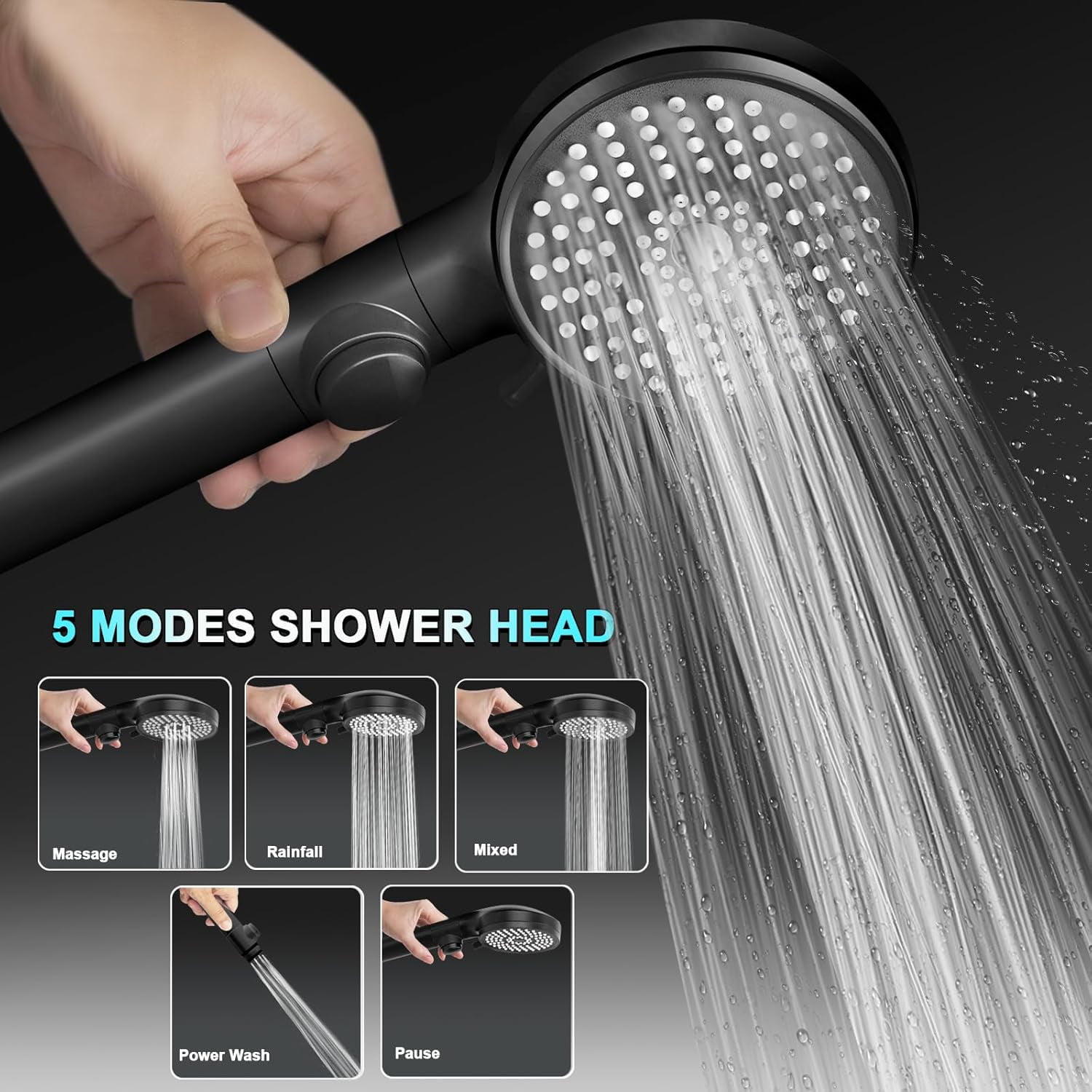SONGAUN RV Shower Head with Hose, High Pressure 5 Mode Shower head Replacement, Shower Head for RV/Campers, Travel Trailer, Motorhome for Water Saving