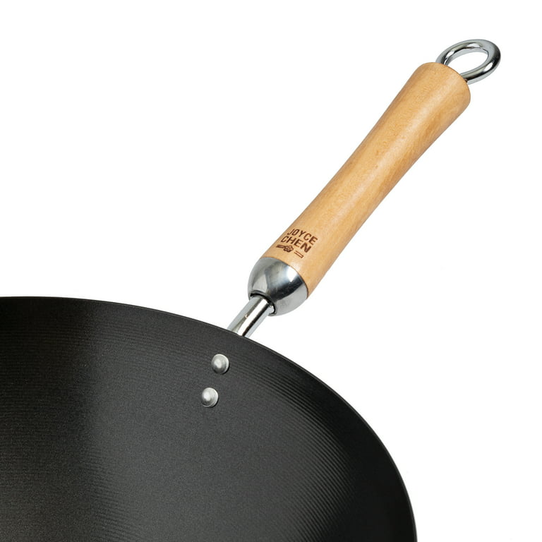 JOYCE CHEN Joyce Chen Professional Series Small 11.5 in. Dia. Black Cast  Iron Wok with Maple Handle J23-0003 - The Home Depot