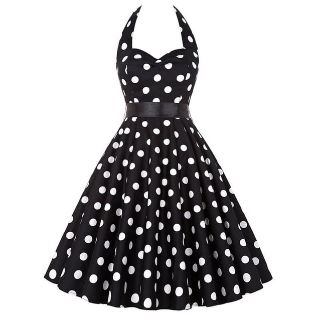 RXIRUCGD Robe d'Été pour Femmes Imprimé à Pois Rétro Robe Slim Décontractée de Plage Robe Unie à Manches Courtes Col Rond Taille Haute Grande Robe de Soirée Boîte de Nuit