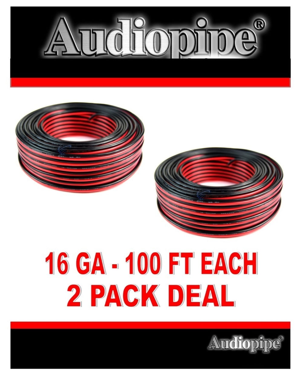 2 Rolls 100 Feet 16 Gauge Audiopipe Red Black 2 Conductor Speaker Wire Zip Cord