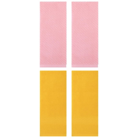 Unique Bargains 4 Pcs Solid Soft Bathroom Hand Towel Yellow/Pink 13" x 30"/14" x 30"