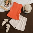 thumbnail image 4 of Girls 2 Piece Summer Outfit Dressy Casual Matching Sets Size 14 Sleeveless Vest Blazer and Skirt/Shorts Set Kids Clothes Size 9-10 Years Orange, 4 of 9