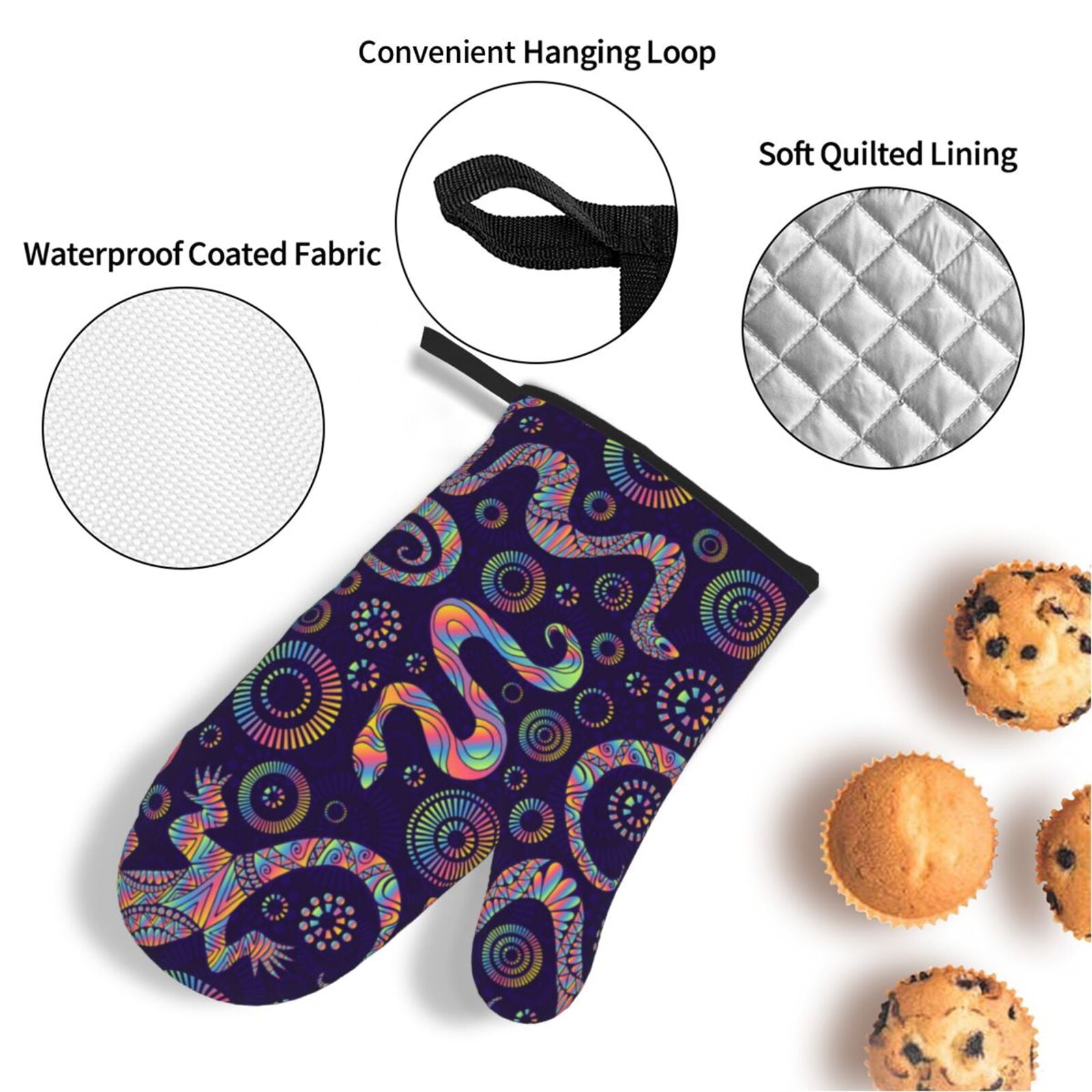 Bright Lizards And Snakes 4Pcs Oven Mitts and Pot Holders Sets Oven Kitchen Gloves Hot Pads for Cooking BBQ Baking Grilling