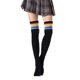 thumbnail image 2 of Sonducket Paquete de 2 calcetines a rayas de talla grande hasta el muslo, transpirabilidad, apariencia única y flexible, calcetines antideslizantes, Medias arcoiris deportivo negro, 2 of 6