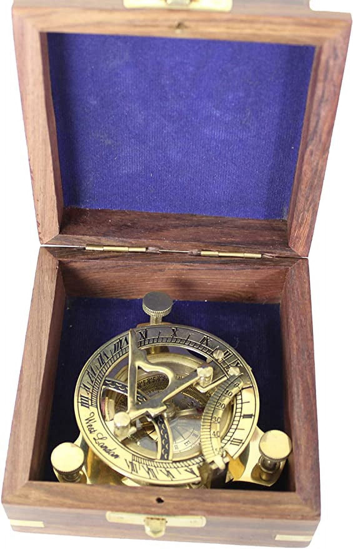 Retro Instruments Functional Nautical Compass with Sundial in Elegant Wooden Gift Box, 1 Count