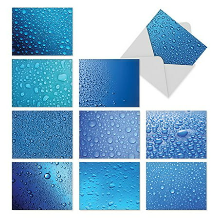 'M3119 BEAD IT' 10 Assorted All Occasions Notecards Present Images of Water Droplets on a Serene Blue Background with Envelopes by The Best Card