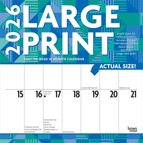 Large Print | 2026 12x24" (Hanging) Wall Calendar | Plastic-Free | Matte Paper