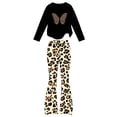 thumbnail image 6 of Spazoro Girls Outfit Set, Long Sleeve Animal Print Elastic Waist Loose Fit Crewneck Flared Leg Casual Graphic Top and Pants 2 Piece Outfits Black Size 12-13, 6 of 8