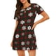 thumbnail image 1 of Balery Plaid Snowflakes Festive Camisón de manga corta con cuello redondo para mujer, cómodo y elegante., 1 of 6