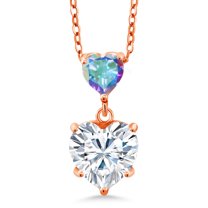 Gem Stone King 18K Rose Gold Plated Silver Mercury Mist Mystic Topaz Pendant with Chain Set with Moissanite (2.36 Cttw)