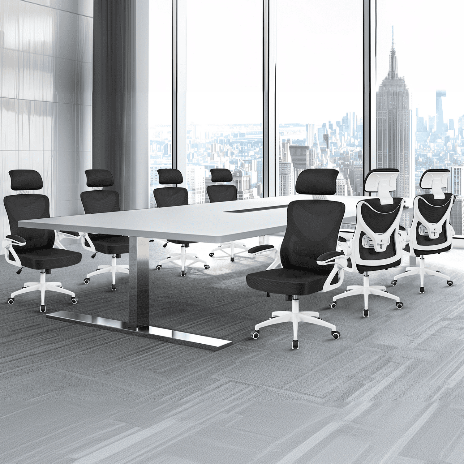 Alden Design High Back Ergonomic Mesh Office Chair with Adjustable Padded Headrest, White/Black