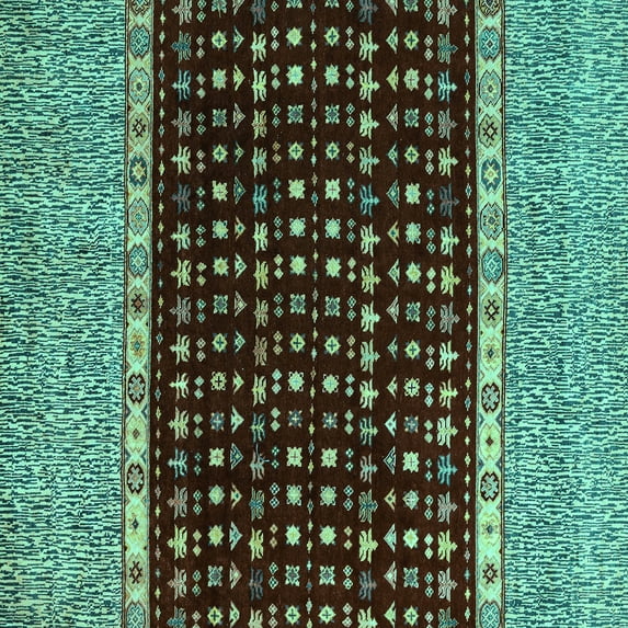 Ahgly Company Machine Washable Indoor Square Abstract Turquoise Blue Modern Area Rugs, 8' Square