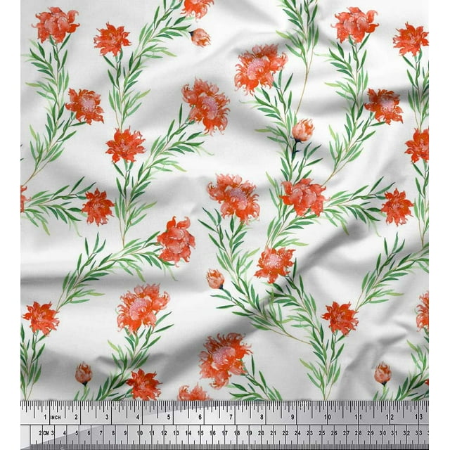 Soimoi Moss Georgette Fabric Leaves & Wild Flower Print Sewing Fabric Yard 42 Inch Wide