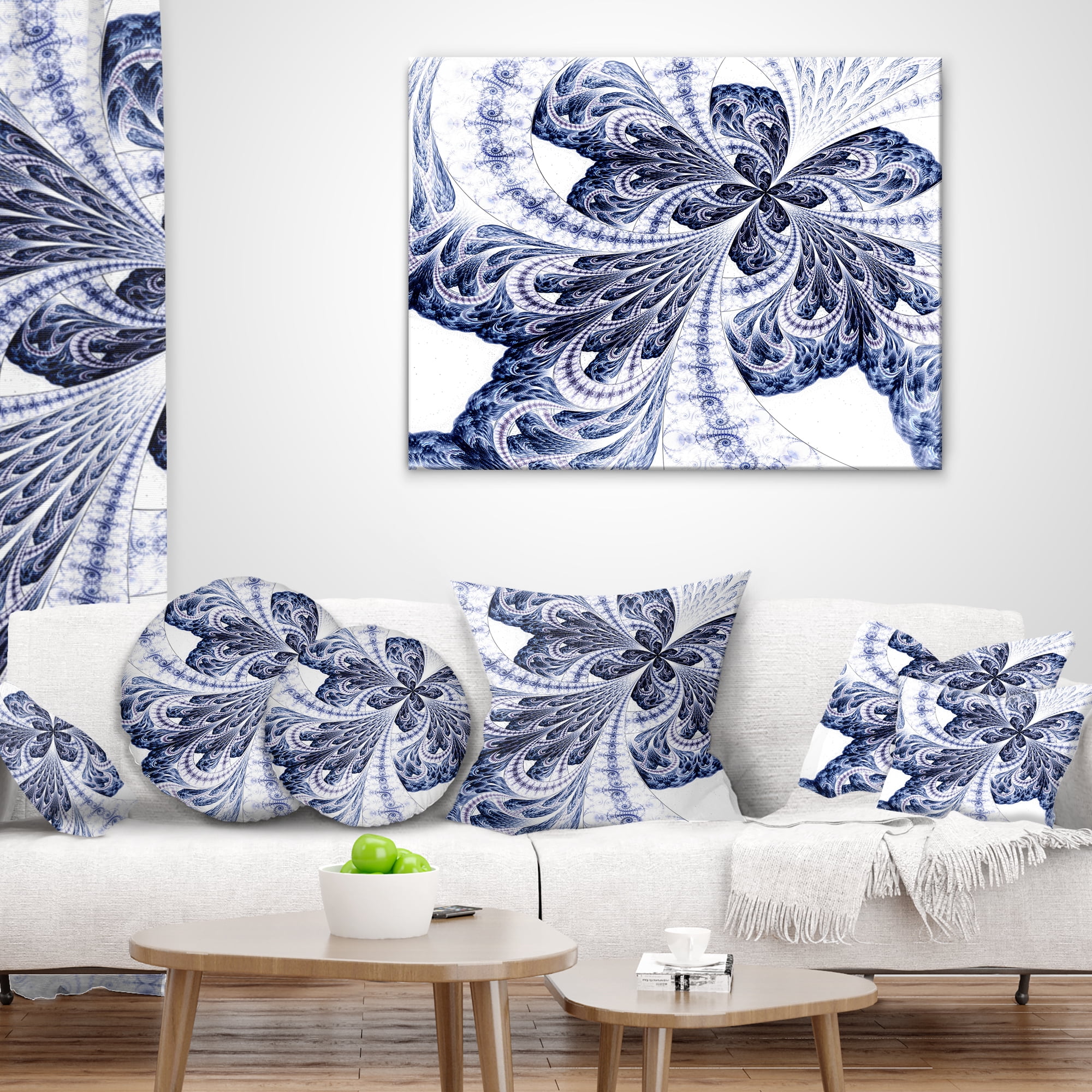 Designart Symmetrical Purple Fractal Flower - Abstract Throw Pillow - 12x20