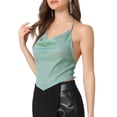 thumbnail image 4 of INSPIRE CHIC Women's Halter Glitter Cowl Neck Draped Clubwear Backless Crop Cami Tops M Light Green, 4 of 6