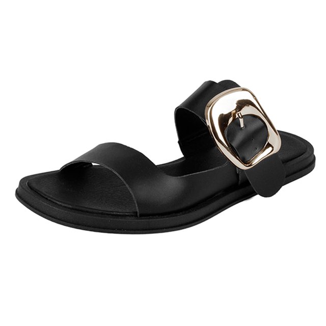 Sandalias de piso Exterior Piel vegana Color Negro Para Mujer De RBBASICS