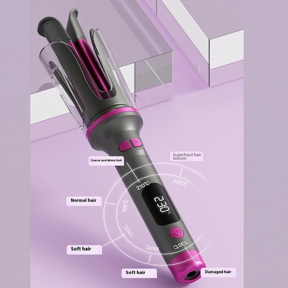 1 Inch Curling Iron Automatic Rotating Long Hair Curler with Digital Display Beach-Waves Curling Wand with 6 Temp, 500 Million Ionic, 100-240v Voltage & Lightweight for Travel (White)