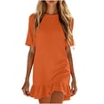 thumbnail image 4 of ClodeEU Women's Short Sleeve Crew Neck Ruffle Hem Mini Dress,Casual T-Shirt Swing Dress Orange,Women's Plus S, 4 of 6