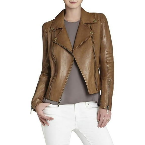 Women Brown Leather Jacket Coat Genuine Lambskin Pure Leather Biker Jacket W316