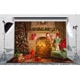 thumbnail image 1 of EREHome Tissu Polyester 7x5ft Thème de Noël Arbre de Noël Cheminée Décors de Photographie Studio Accessoires de Studio, 1 of 2