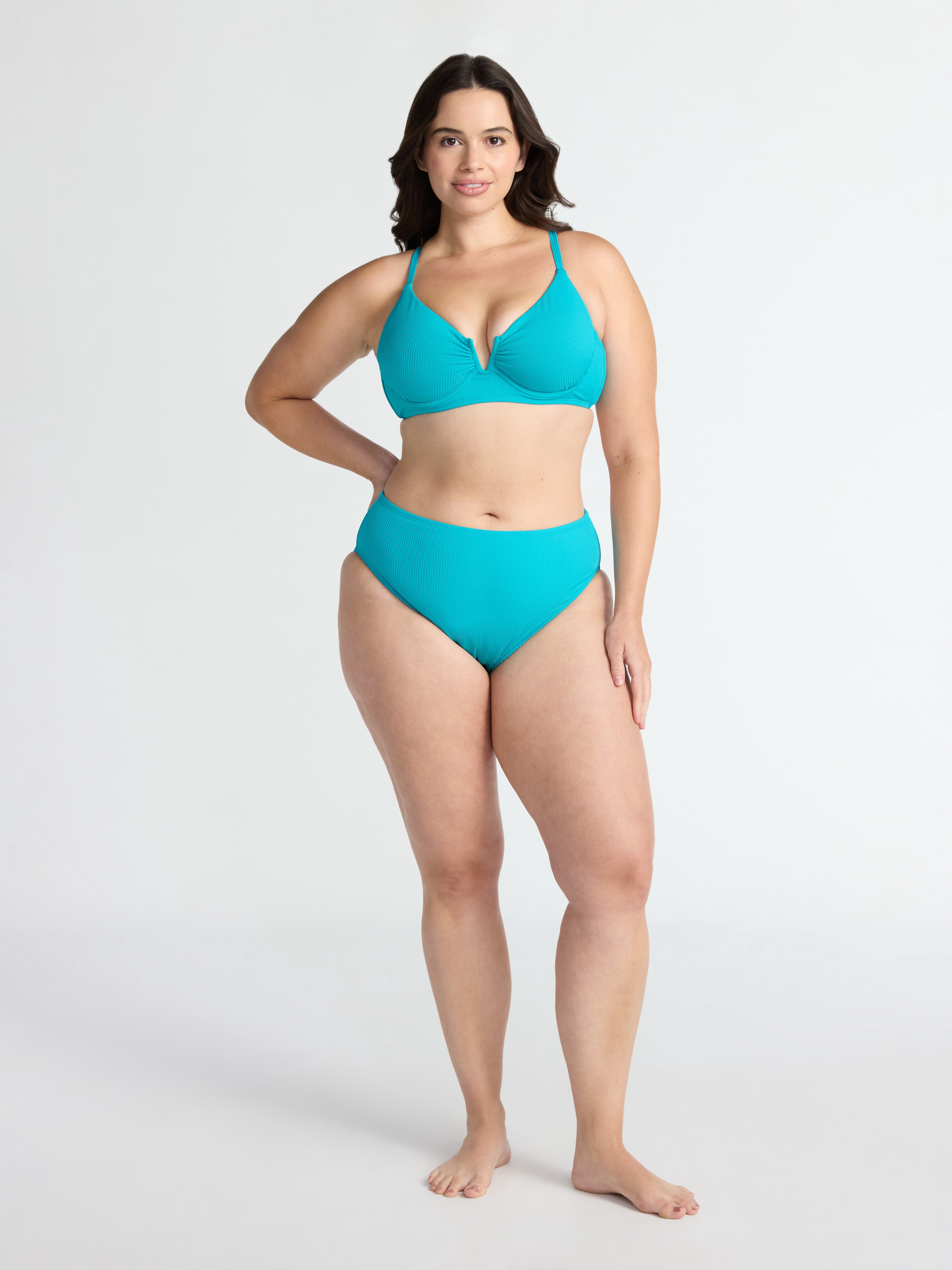 Time and Tru Women’s and Women's Plus Hi Cut High Rise Bikini Bottoms, Sizes XS-2X