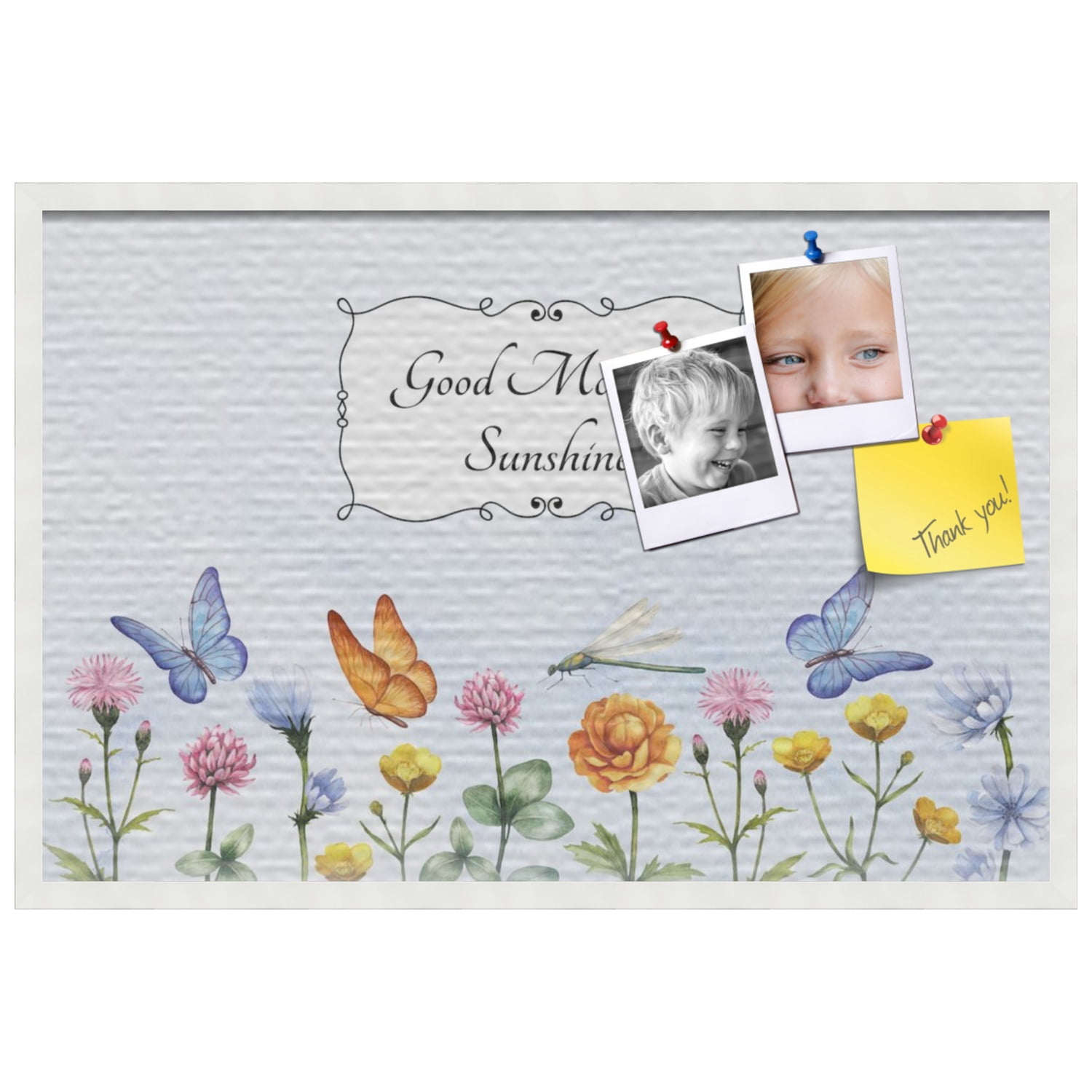 PinPix 36x24 Custom Cork Bulletin Board Good Morning Sunshine Poster Board Has a Fabric Style Canvas Finish, Framed in Good Morning Sunshine, by ArtToFrames (PinPix-1494)