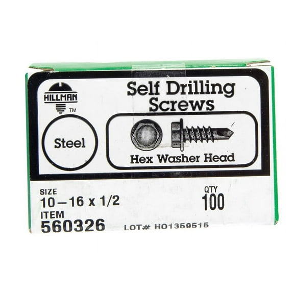 Hillman #10-16 X 1/2In Zinc Hex Washer Head Self Drilling Screw 100Pk