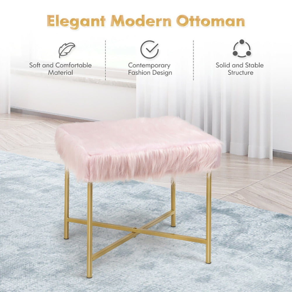 Finihen Faux Fur Vanity Stool Chair, Footstool Ottoman with Metal Legs, Fluffy Chair with Furry Padded Seat, Makeup Stool, Decorative Furniture Footrest, for Living Room, Bedroom, Pink Finihen Faux Fur Vanity Stool Chair, Footstool Ottoman with Metal Legs, Fluffy Chair with Furry Padded Seat, Makeup Stool, Decorative Furniture Footrest, for Living Room, Bedroom, Pink