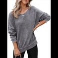 thumbnail image 2 of Sudadera de Cuello Redondo de Punto Gofre de Gran Tamaño para Mujer, Sudadera Informal de Larga con Laterales Gris XXL, 2 of 7