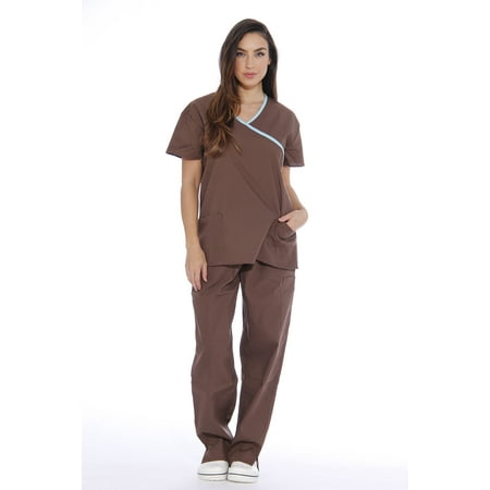 

11149W Just Love Women s Scrub Sets / Medical Scrubs / Nursing Scrubs - L (Small Chocolate with Aqua Trim)