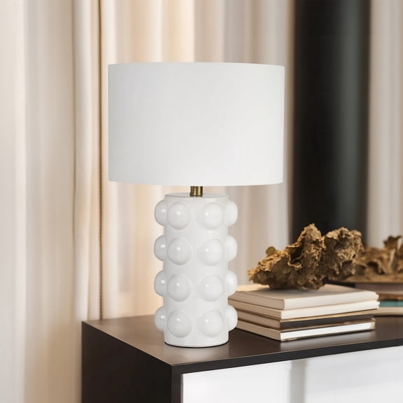 Sagebrook Home Neutral Textured Ceramic 22" Bubble Table Lamp, White , Cylinder