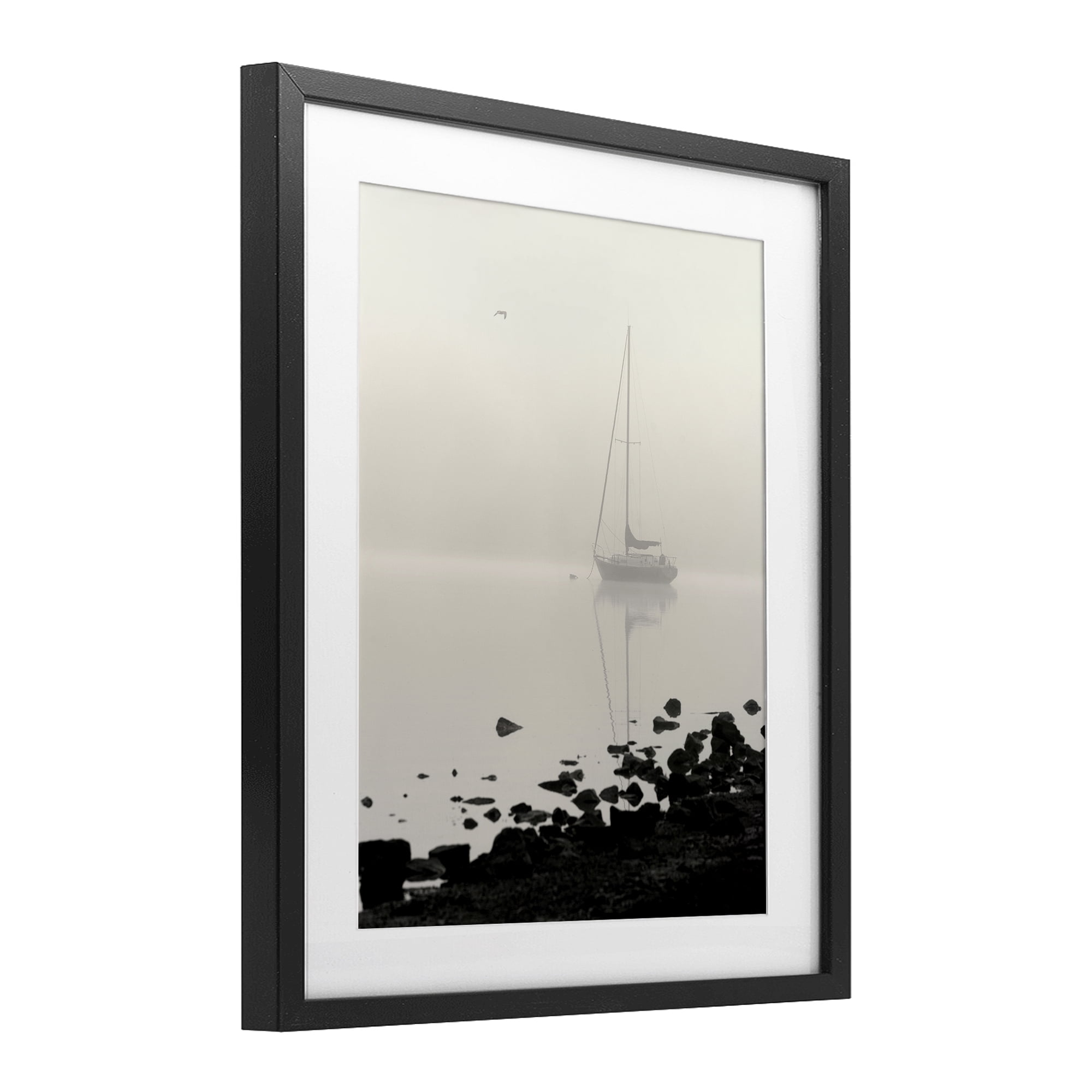 Stupell Industries Moored In Fog Black Framed Print Under Glass, design by Nicholas Bell