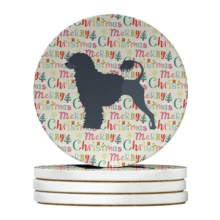 

Portuguese Water Dog Merry Christmas Large Sandstone Coasters Pack of 4 4 in x 4 in