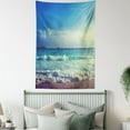 thumbnail image 4 of Ocean Tapestry, Tropical Island Paradise Beach at Sunset Time with Waves and the Misty Sea Image, Wall Hanging for Bedroom Living Room Dorm Decor, 40W X 60L Inches, Cream Turquoise, by Ambesonne, 4 of 5