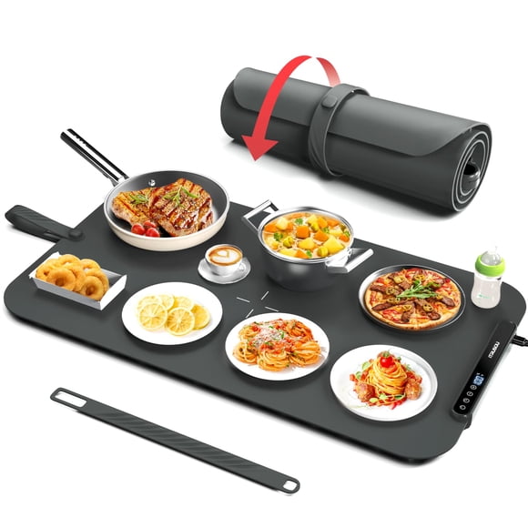 Food Warming Mat, iTRUSOU 27.5x16'' Electric Warming Tray with 7 Temp-Settings, Switchable Fahrenheit/Celsius, 99h Timer, Foldable Food Warmer Keep Food W