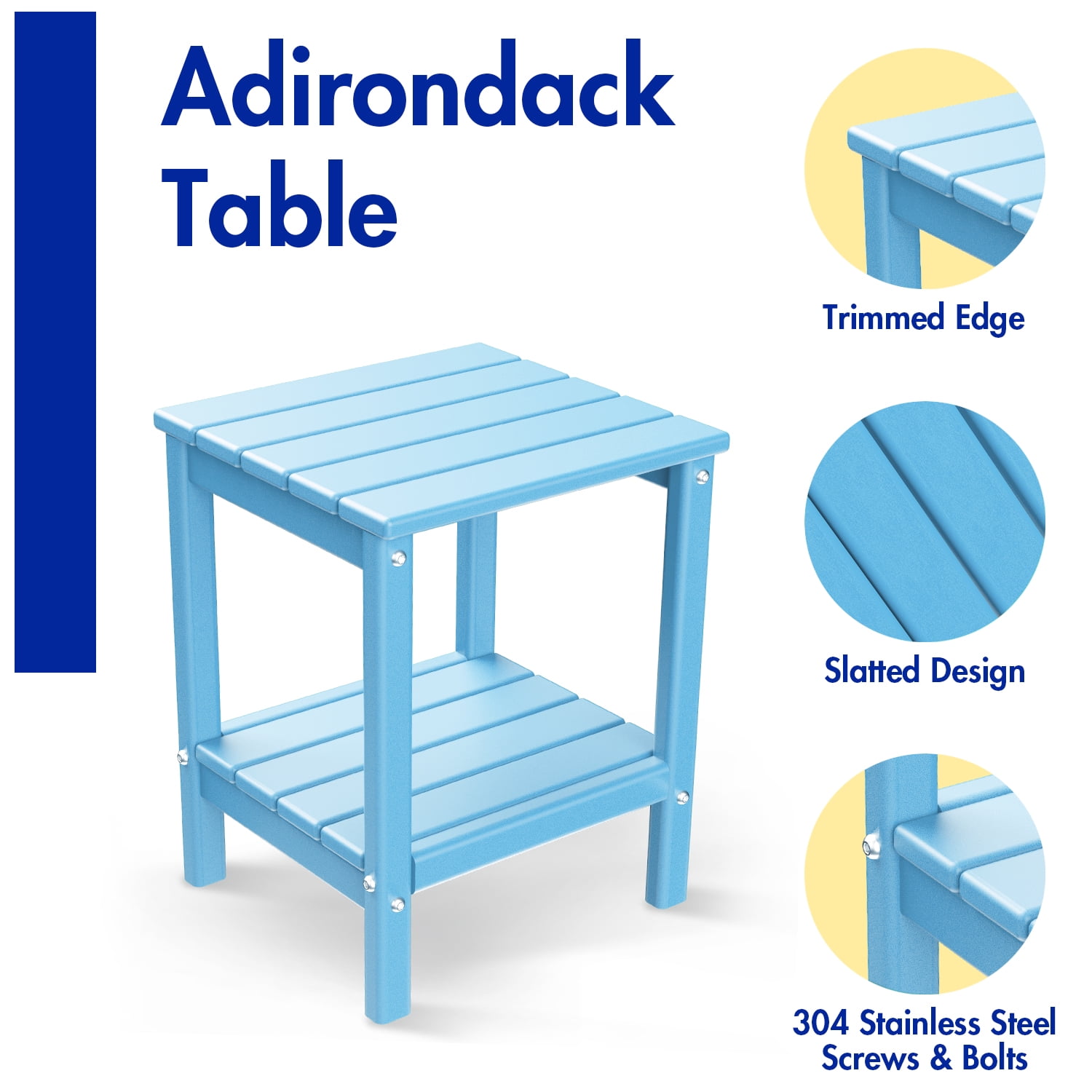 FODINGHILL 2-Tier Outdoor Side Table set of 2, HDPE All Weather Adirondack Patio Table with Storage Shelf, Outside End Table for Porch Backyard Indoor, Arctic