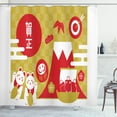 thumbnail image 1 of Ambesonne Japanese Cat Shower Curtain, New Year Hill, 69"Wx75"L, Vermilion White, 1 of 3