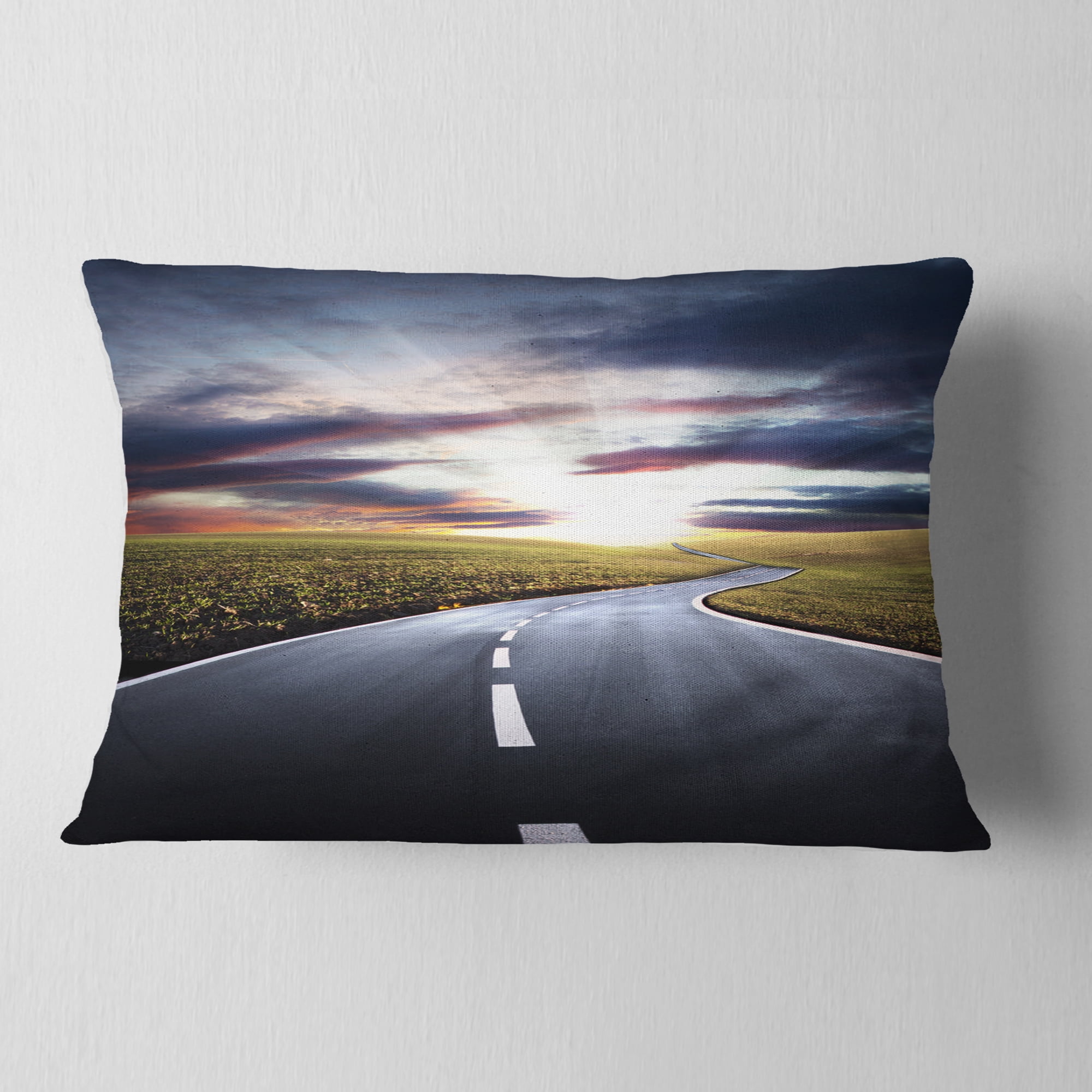 Designart Road to Hills Under Clouds - Landscape Photo Throw Pillow - 12x20