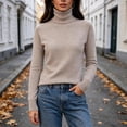 thumbnail image 5 of Womens Turtleneck Tops Raglan Knit Sweater Long Sleeve Slim Fit Solid Color Soft Layering Pullover Top for Office Business Casual, 5 of 8