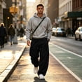 thumbnail image 5 of Leidass Men's Baggy Sweatpants Fleece Wide Leg Lounge Sweat Pants Drawstring Waist Jogging Pants with Pockets Black L, 5 of 7