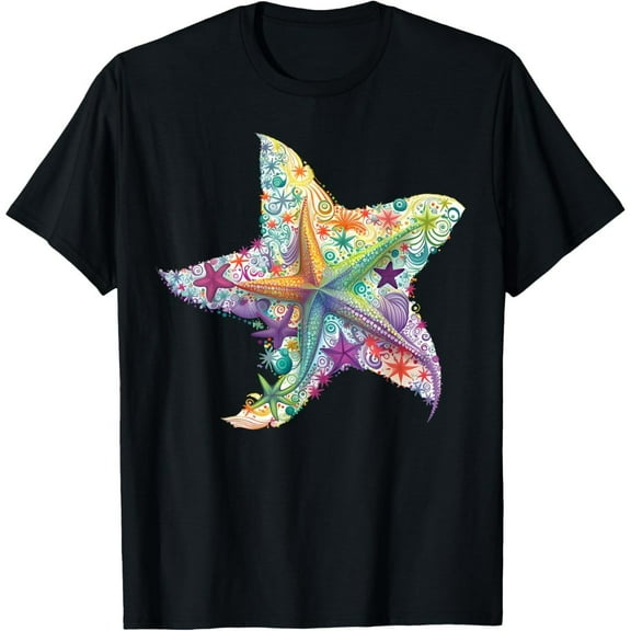 Starfish Costume Graphic Tee Shirt Tops Fashion and Comfortable Short Sleeve Crew Neck Black S-5XL