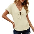 thumbnail image 4 of Tweang Women's Cotton Tops Lapel Long Blouses Tops Roll Up Short Sleeve T-shirt Embroidery Gauze T-shirt for Women V Neck Embroidered Shirt Button Down Plaid Shacket Shirt Loose Fit Tunic Beige L, 4 of 8