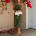 thumbnail image 3 of Robe Moulante Extensible pour Femme, Robe en Tricot Côtelé Ajustée à Col Rond pour Fête Vert Armée TTG, 3 of 8