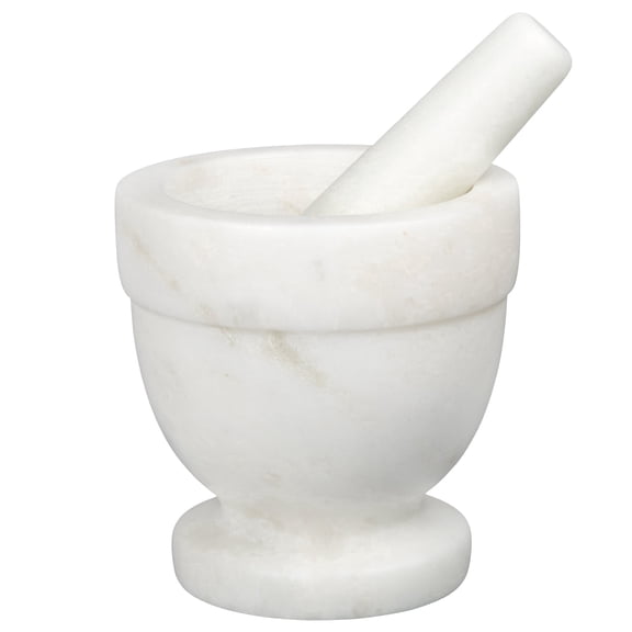 Creative Home White Marble Mortar and Pestle Set, 4 inch Solid Stone Grinder for Spices and Herbs, Kitchen Tool