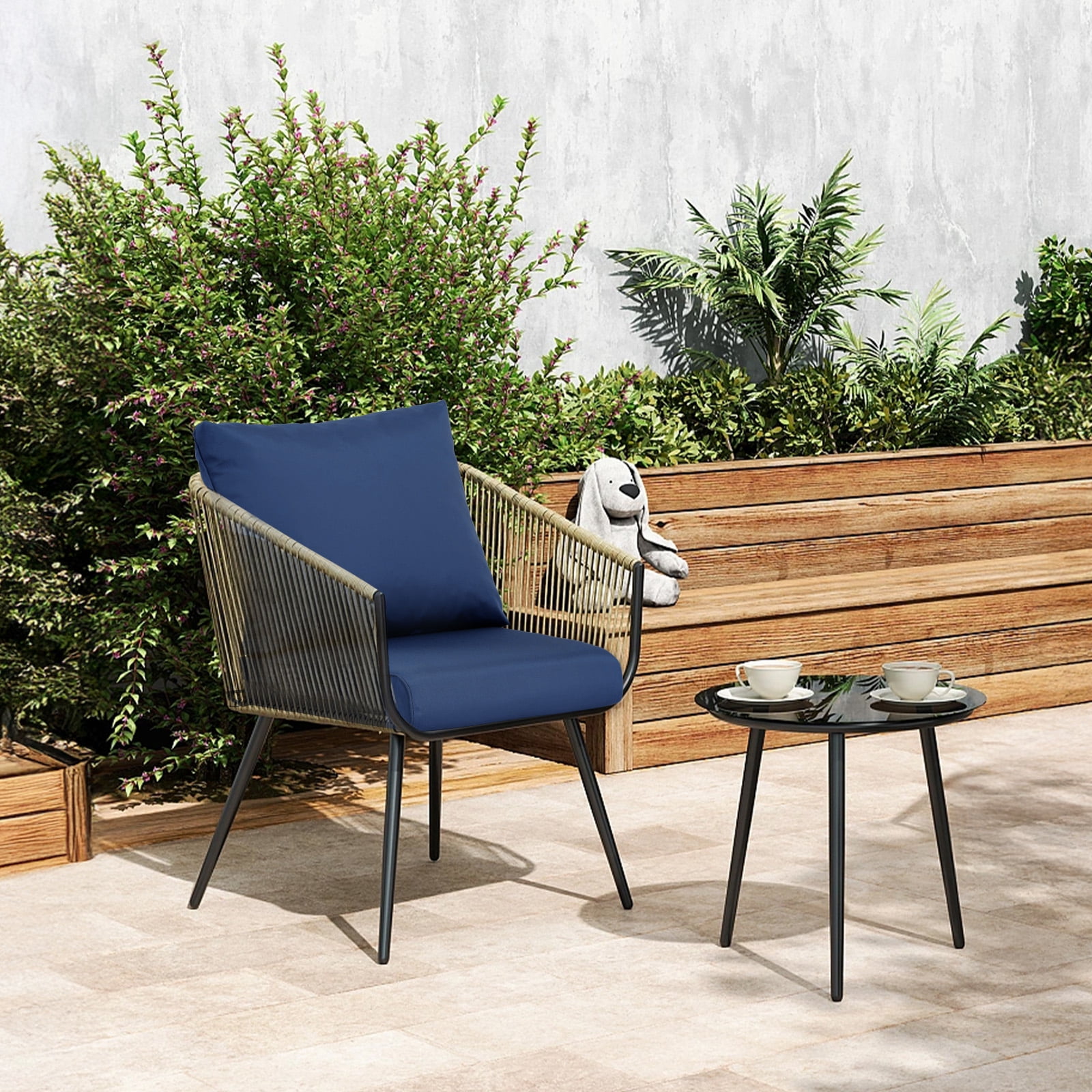 Aoodor Outdoor Chair Cushions Set, 23"x26", Water Resistant Outdoor Deep Seat Cushions with Handle & Adjustable Straps, Navy Blue