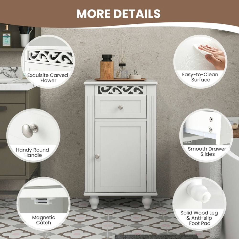 Finihen Bathroom Storage Cabinet, Bathroom Floor Cabinet, Bathroom Floor Storage Cabinet Organizer with Drawer, for Bathroom, Living Room, Bedroom, Kitchen, White Finihen Bathroom Storage Cabinet, Bathroom Floor Cabinet, Bathroom Floor Storage Cabinet Organizer with Drawer, for Bathroom, Living Room, Bedroom, Kitchen, White