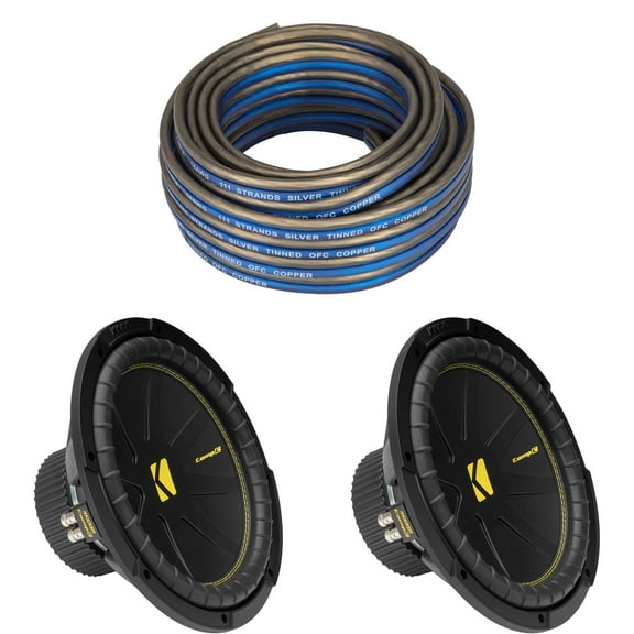 Kicker (2) 50CWCD124 CompC 12" Subwoofer, Dual 4-Ohm with Speaker Wire Bundle