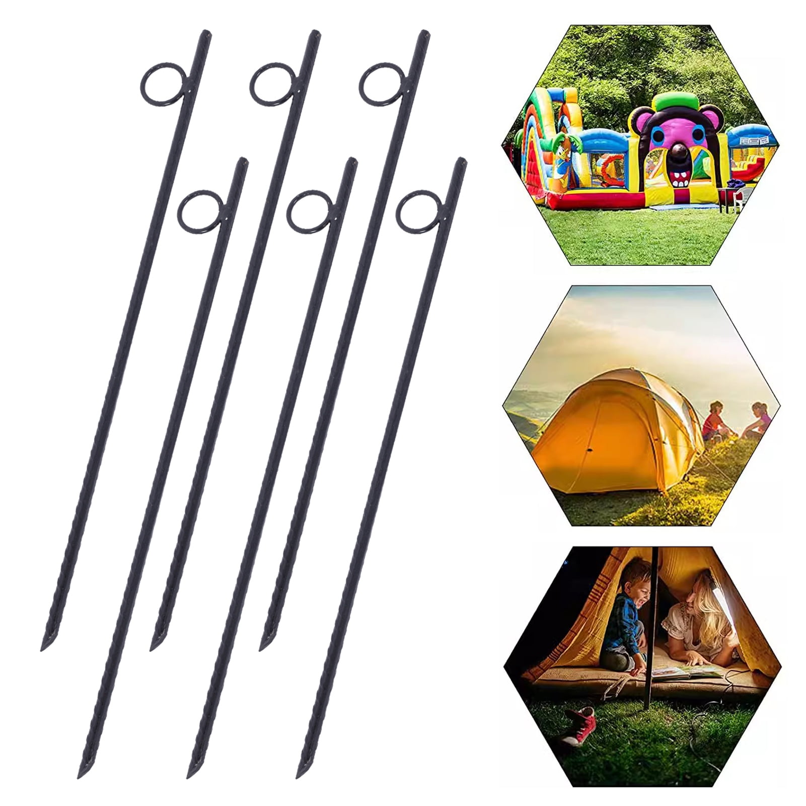 Farfi Tent Stakes, 6 Pack Steel Ground Stakes, 18 Inch Heavy Duty Rebar Stakes with Loop for Outdoor Activities, Rustproof Ground Anchors for Camping, Canopies, Gazebos, Tarps