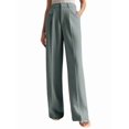 thumbnail image 2 of Women High Waist Floor-Length Straight Wide Leg Commute Suit Trousers Business Casual with Pockets Gray-Blue M, 2 of 9